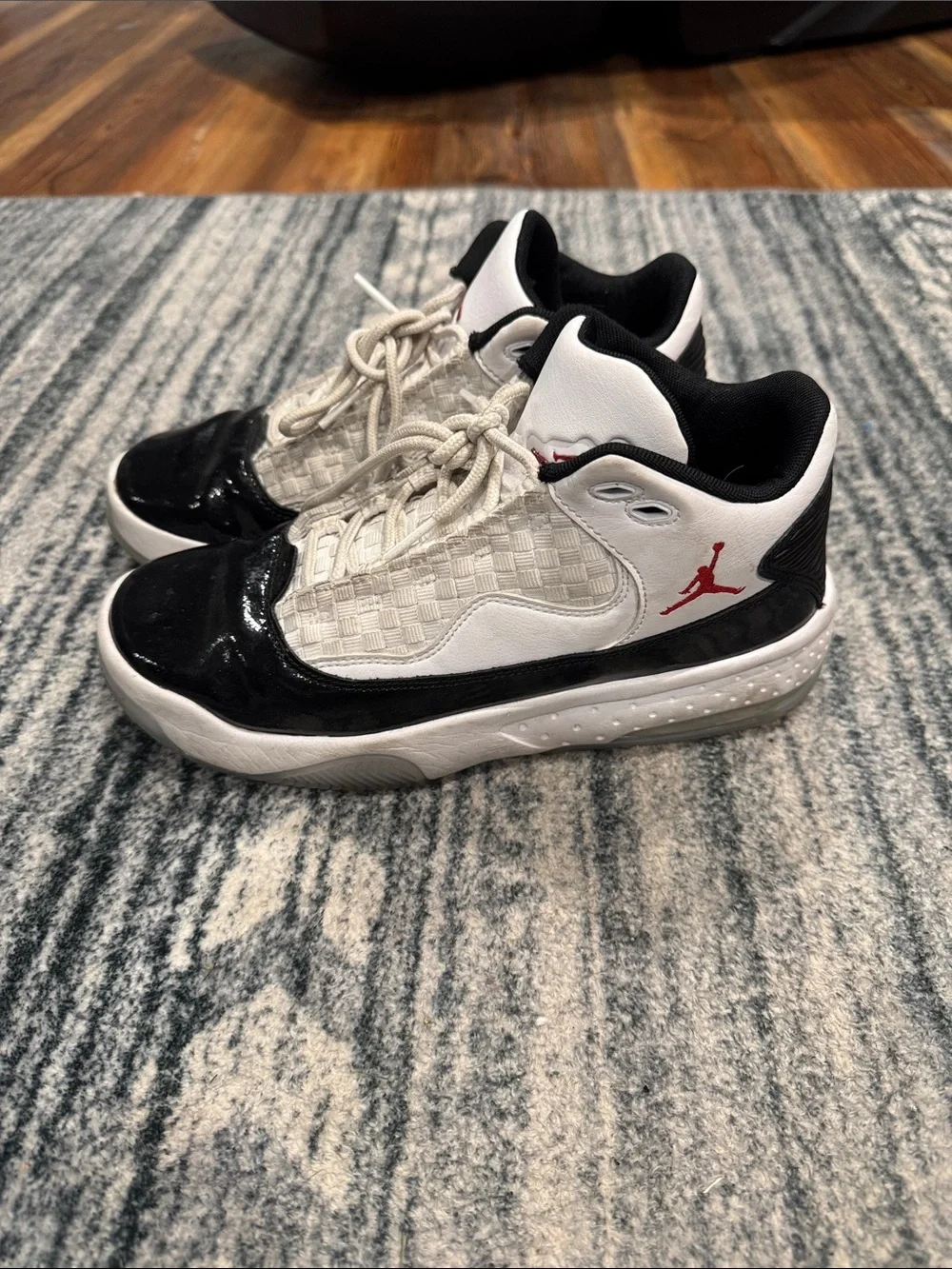 Jordan Kids White and Black Basketball Shoes with Red Jumpman Accent - Picture 3 of 6
